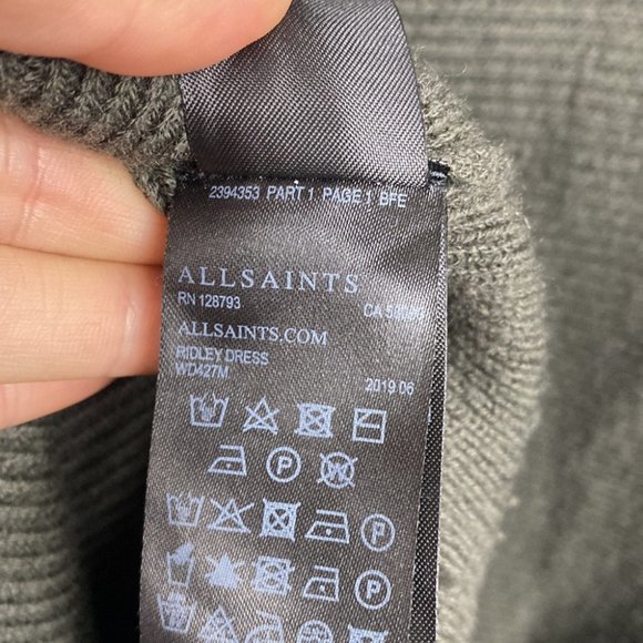 ALL SAINTS Ridley Dress Wool Cashmere Turtleneck - Dark Olive Green - Size Small - Picture 9 of 13